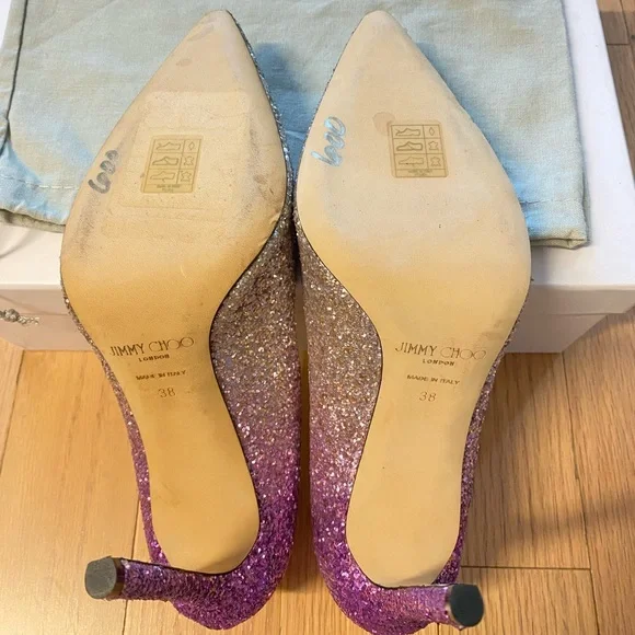 Jimmy Choo Romy 100 mm shaded coarse  glitter pumps - Picture 9 of 16